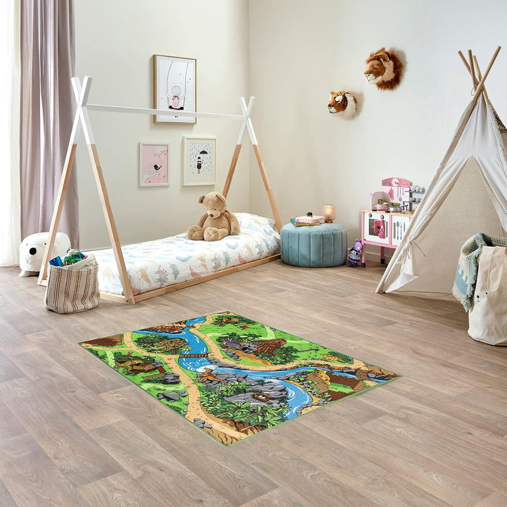 Carpet Studio Dino Teppich Kinderzimmer 95x133cm, Kinderteppich, Spielteppich Jungen & Mädchen, Tepp