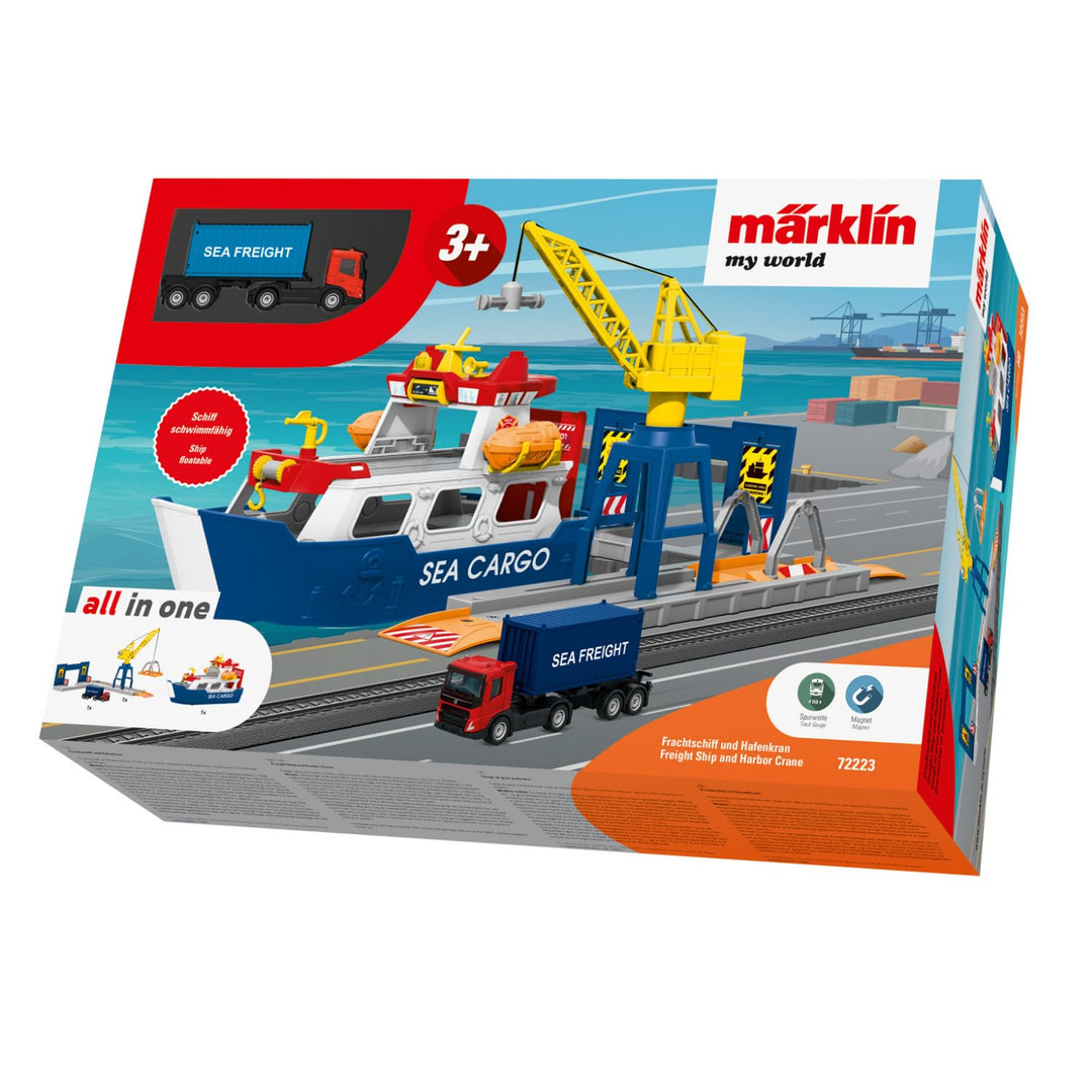 Märklin My World - 72223 Frachtschiff und Hafenkran - Spielset mit beweglichem Kran - realistisches