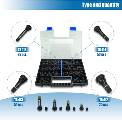 150x Haskyy Auto-Gummi-EPDM-Reifen-Ventile-Set-Satz 25x TR412 + 50x TR413 + 50x TR414 + 25x TR418 I