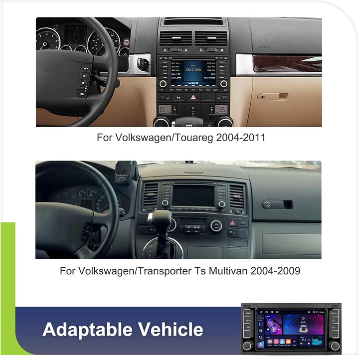 CAMECHO 4G+64G Android 15 Autoradio für VW Touareg Transporter T5 Multivan 2004-2011 mit Navi Carpla