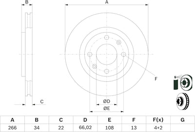 Bosch BD536 Bremsscheiben - Vorderachse - ECE-R90 Zertifizierung - zwei Bremsscheiben pro Set