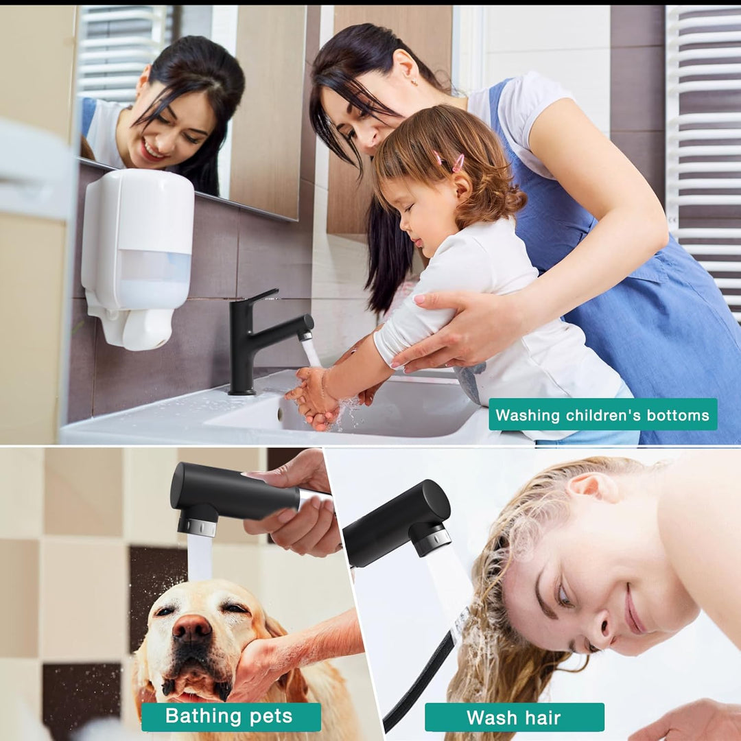 DETBOM Wasserhahn Bad mit Ausziehbar Brause, Armatur Badezimmer mit 2 Strahlarten, Einhebelmischer W