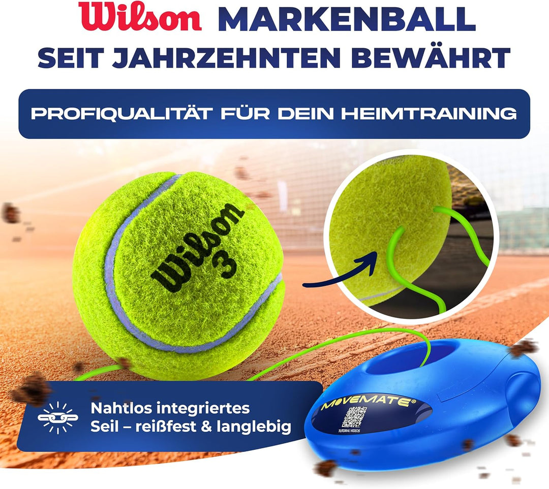 MOVEMATE Tennis-Trainer Set mit Wilson® Tennisball | innovatives Ballspiel für Draussen, im Garten,