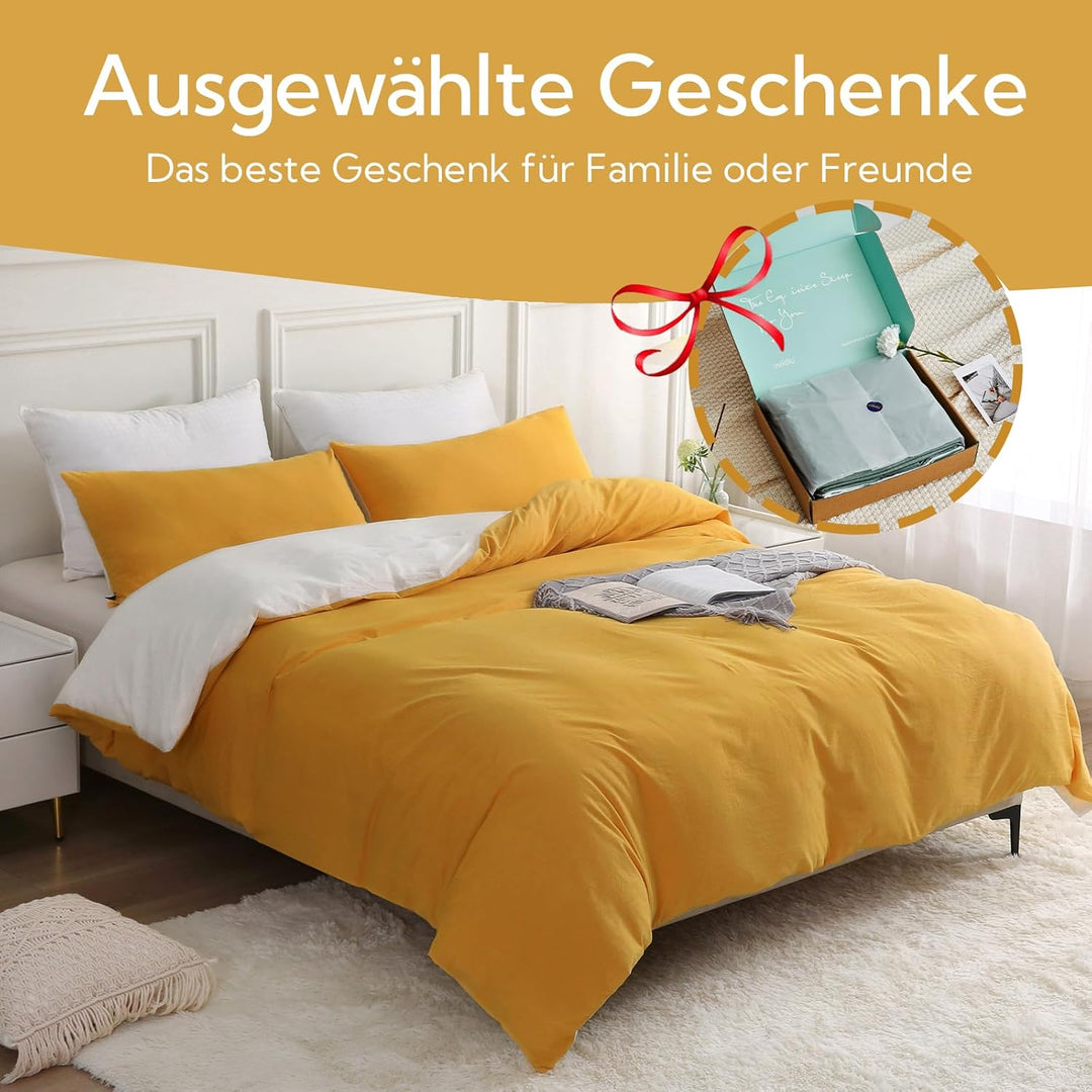 MILDLY Bettwäsche 155x220 Baumwolle, Bettwäsche-Sets Gelb 2 Teilig mit Reissverschluss Ähnliche Text