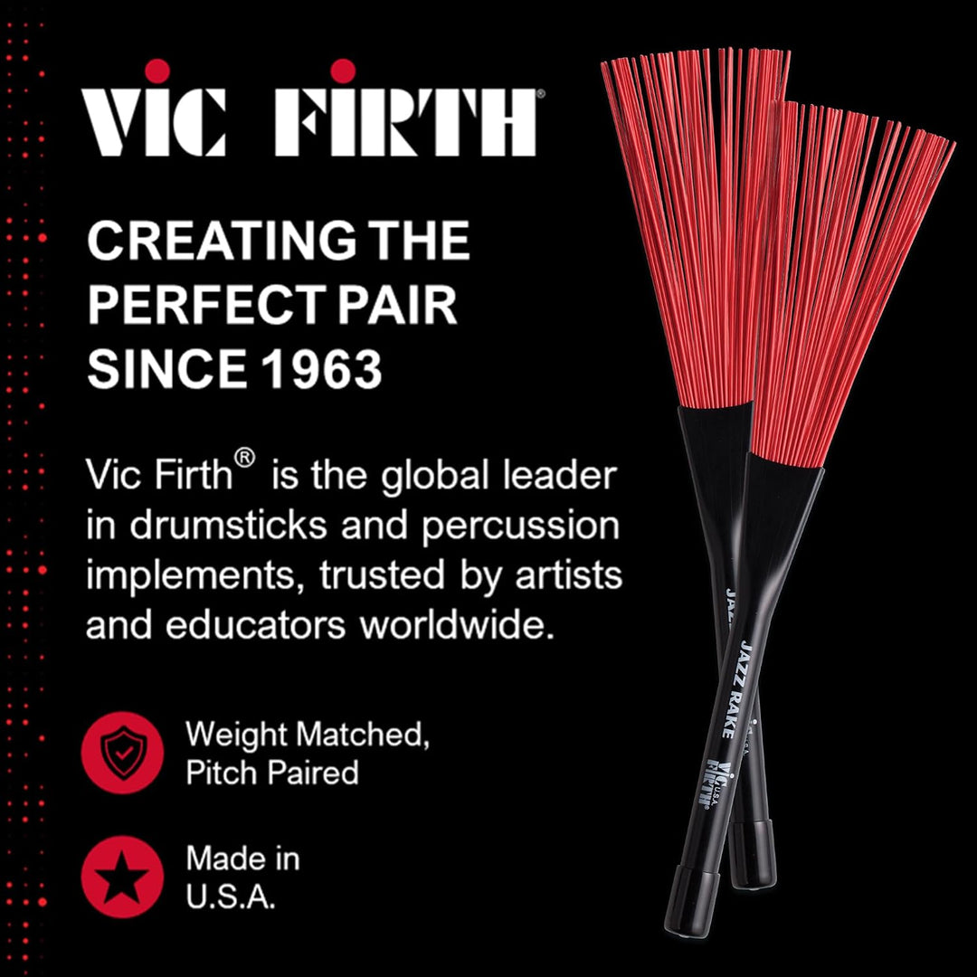 Vic Firth Jazz Rake – Retractable - Red Plastic Handle, Jazz Rake