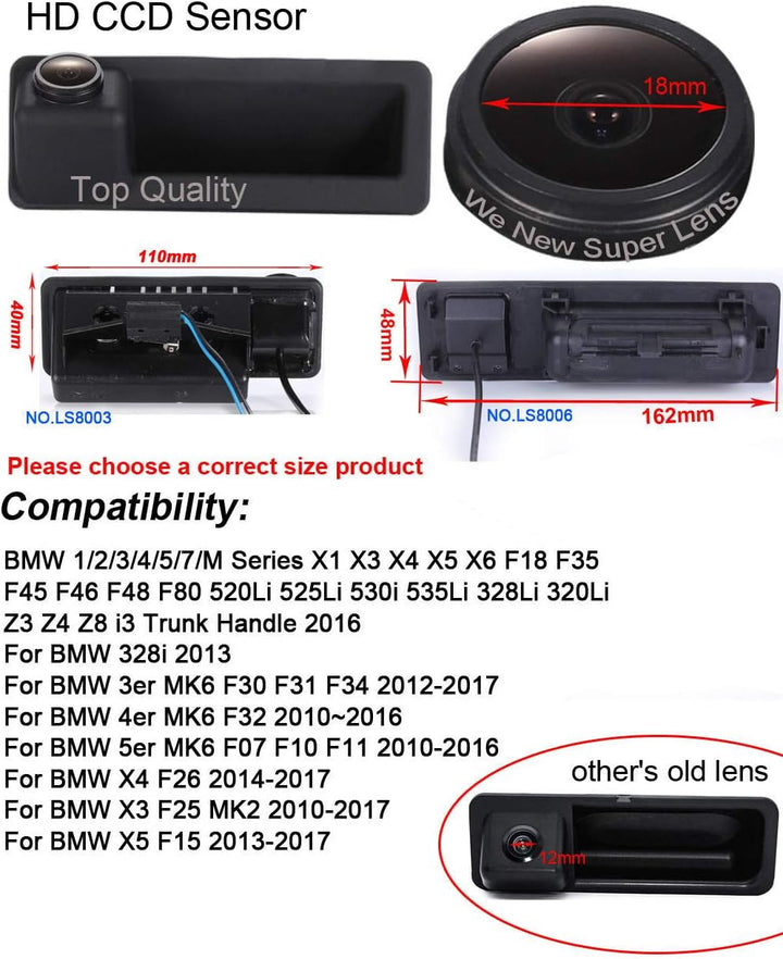 1280P Super HD Kofferraumgriff Rückfahrkamera Ersatz für BMW E60 E61 E70 E71 E72 E82 E88 E84 E90 E91