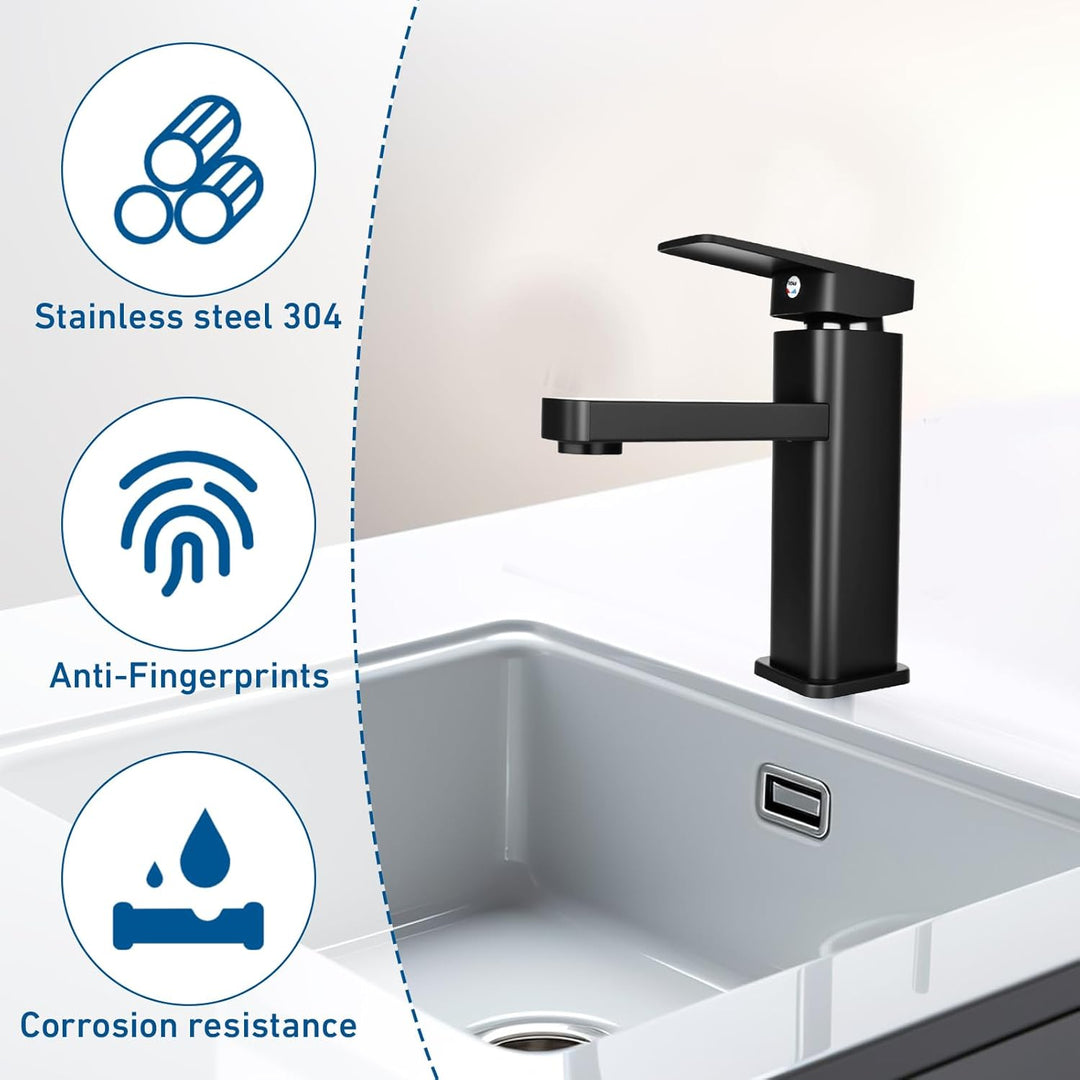 Wasserhahn Bad Waschtischarmatur Armatur Schwarz Waschtischmischer Warm und Kaltwasserhahn Einhebelm