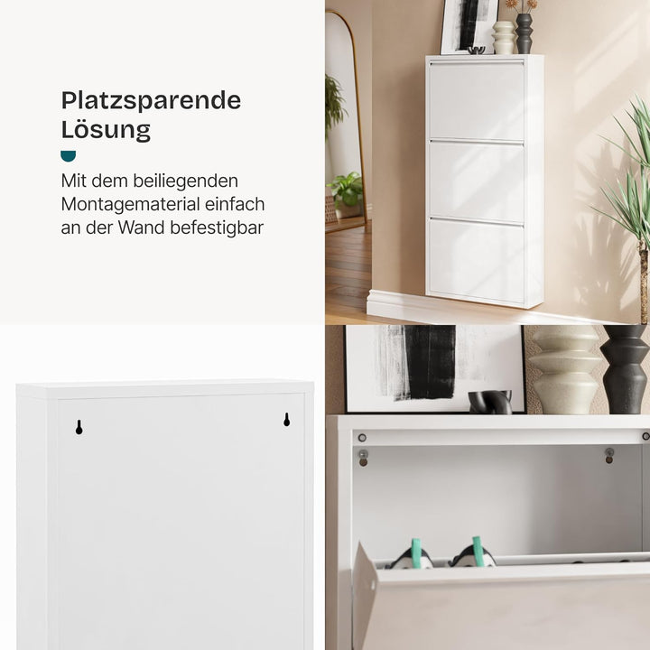 [en.casa] Schuhschrank Sokndal Schuhkipper mit 3 Klappen Metall Schuhkommode für 6 Paar Schuhe 104 x