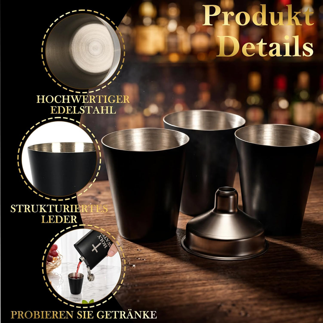 Flachmann mit Gravur "Holy Water" 8oz Edelstahl Geschenkset für Männer, Lustiger Whiskey Flachmann S