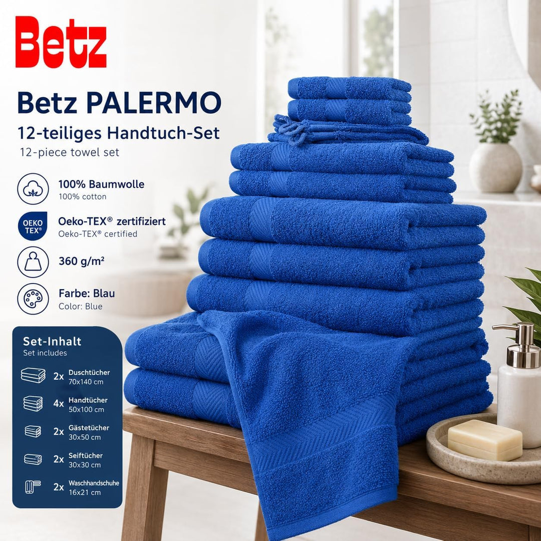 Betz 12-TLG. Handtuch-Set Palermo 100% Baumwolle 2 Liegetücher 4 Handtücher 2 Gästetücher 2 Seiftüch