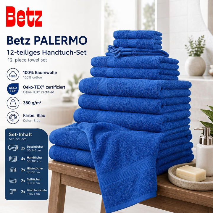 Betz 12-TLG. Handtuch-Set Palermo 100% Baumwolle 2 Liegetücher 4 Handtücher 2 Gästetücher 2 Seiftüch