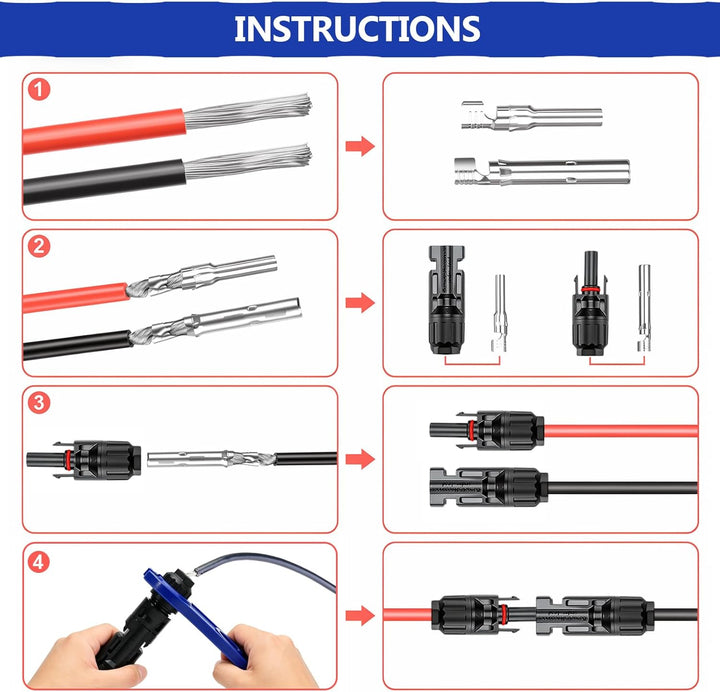 Solar Crimpzange Werkzeug Set für 2.5/4/6mm² PV Kabel,10 Paar Kabelstecker, 10 Paar Männlich/Weiblic