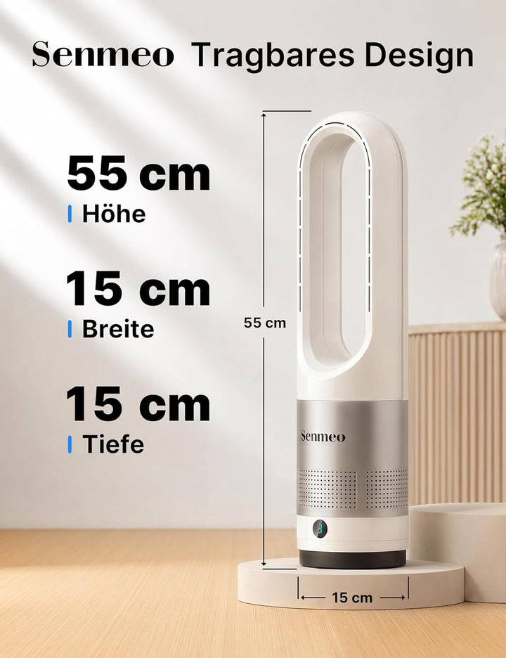 Rotorloser Turmventilator 55 cm | Fernbedienung, 90° Oszillation, 8 Geschwindigkeiten, 9H Timer, LED