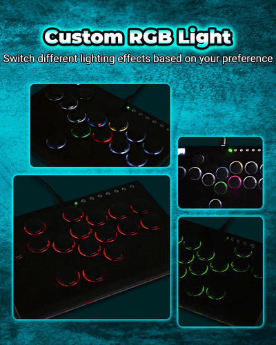 Arcade Stick, M16 Metall Arcade Controller mit Turbo und benutzerdefiniertem RGB, Arcade Fight Stick