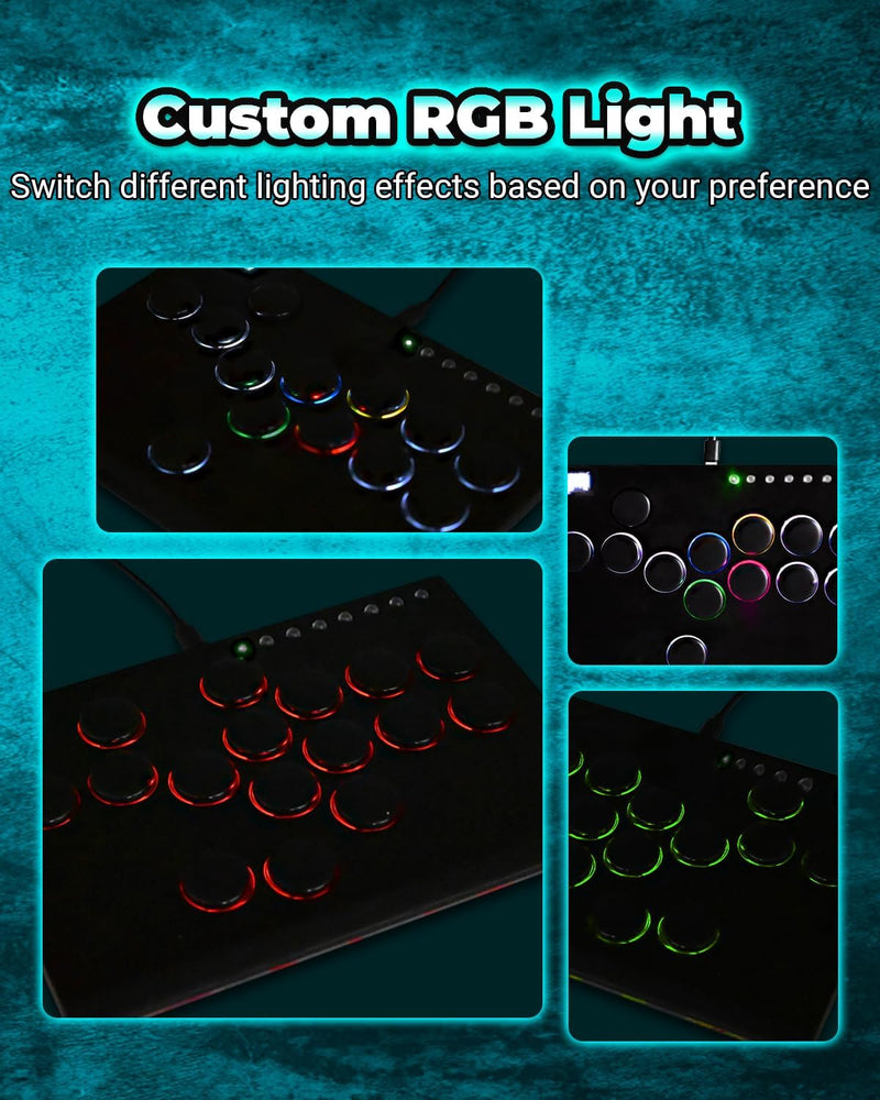 Arcade Stick, M16 Metall Arcade Controller mit Turbo und benutzerdefiniertem RGB, Arcade Fight Stick