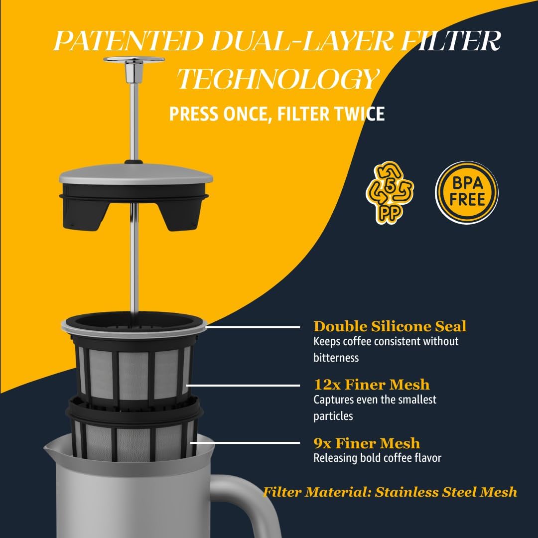 ESPRO 1118C2 Coffee Press P7-18 oz, Double Wall Vacuum Insulated, Brushed Stainless Steel, 530 ml 53