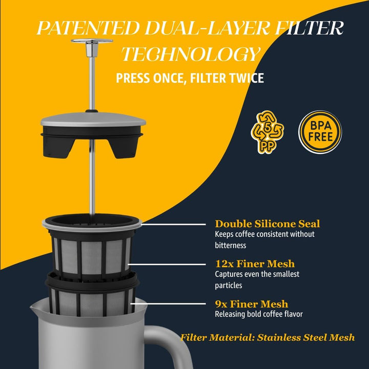 ESPRO 1118C2 Coffee Press P7-18 oz, Double Wall Vacuum Insulated, Brushed Stainless Steel, 530 ml 53