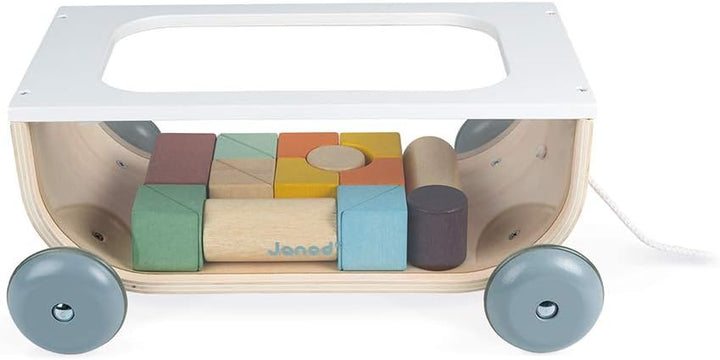 Janod - Bauklötzchen-Wagen aus Holz - Sweet Cocoon Kollektion - Baby- und Kleinkindspielzeug Farbe a
