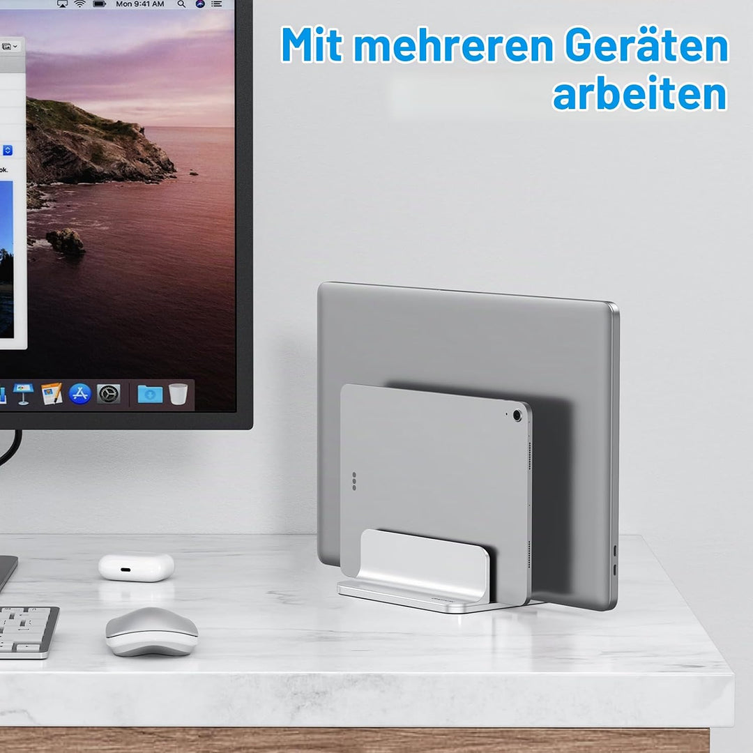OMOTON [Aktualisierte Version Vertikaler Doppelständer für Laptops, Dualer Desktop-Laptop-Ständerhal