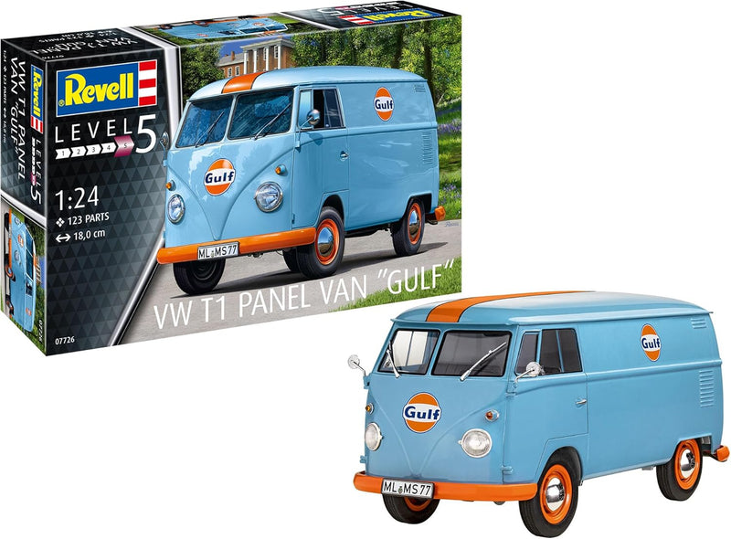 Revell 07726 VW T1 Panel Van (Gulf Decoration) 1:24 Scale Unbuilt/Unpainted Plastic Model Kit Auto F