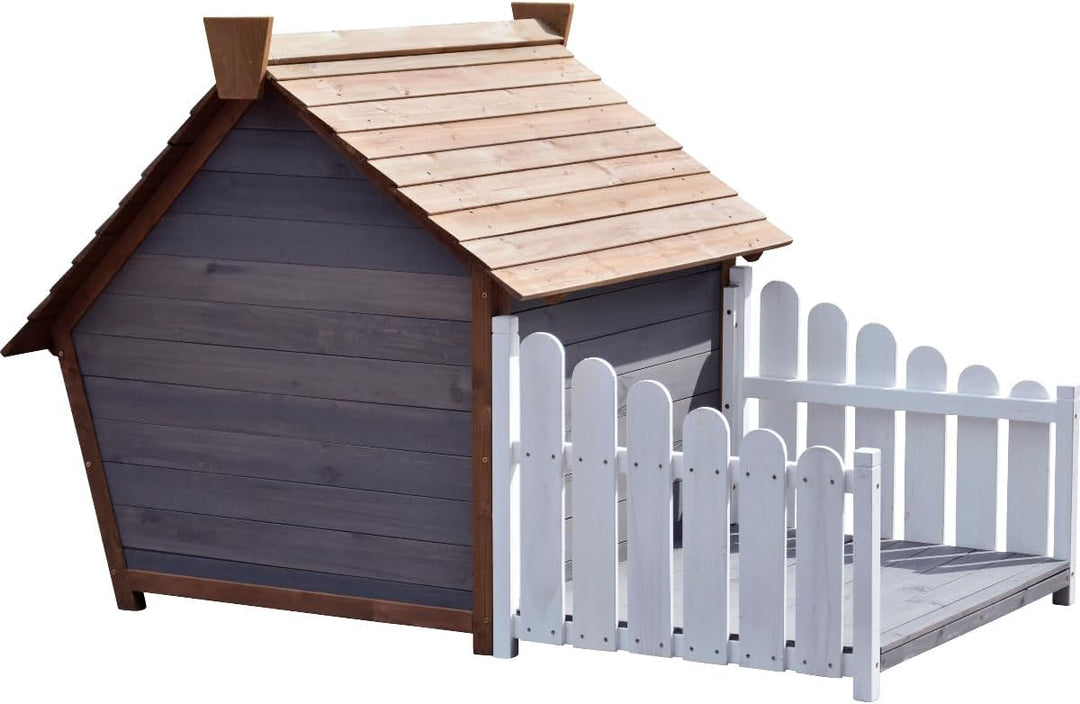 dobar 55016FSCe Outdoor-Hundehütte mit Spitzdach und seitlicher Veranda Comic-Design, FSC-Holz, 146,