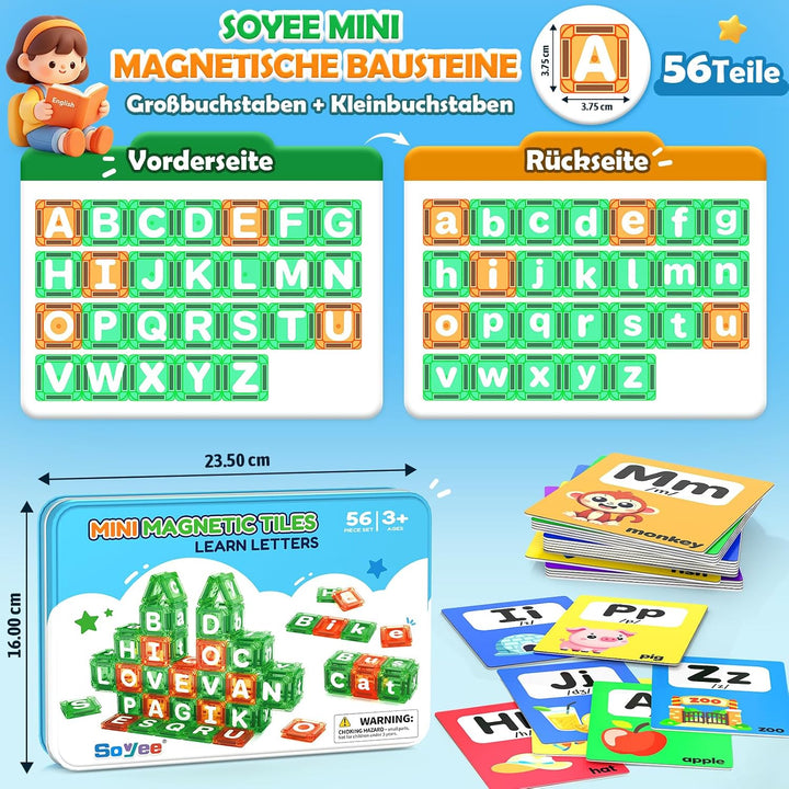 Soyee Magnetbausteine Englisches Alphabet | Magnetische Buchstaben, 56 Doppelseitige Gross- &amp; Kleinb