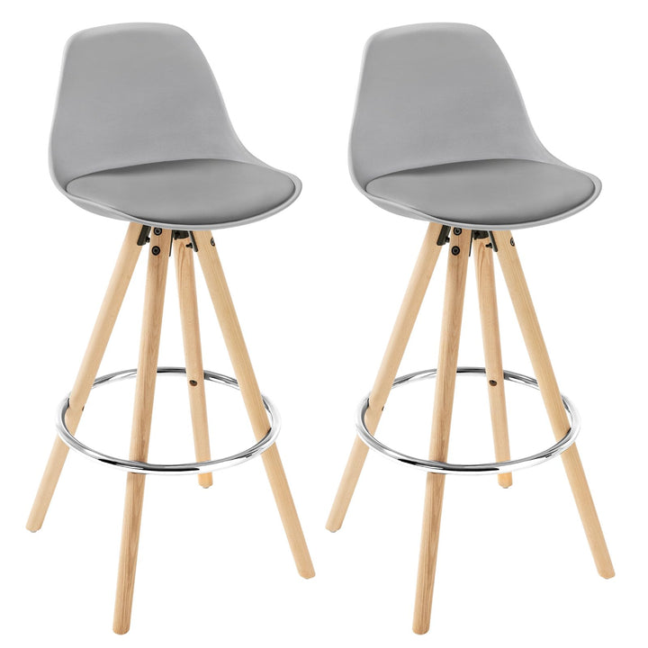WOLTU® BH45gr-2 2 x Barhocker 2er Set Barstuhl aus Kunststoff Holzgestell mit Lehne + Fussstütze Des