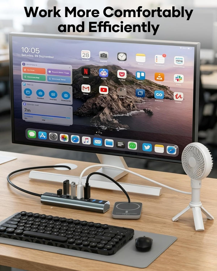 7-Port USB 3.0 Hub Verteiler mit 120cm Kabel für Desktop, 5Gbps USB Mehrfachstecker Splitter mit 5V