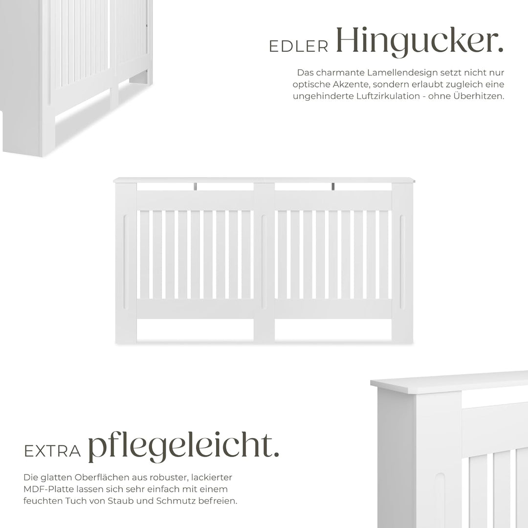 tectake® Heizkörperverkleidung, Holzverkleidung MDF, Heizungsverkleidung weiss mit Lamellen, Heizkör