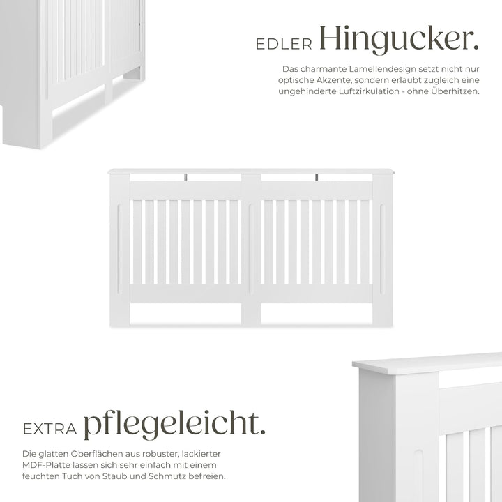 tectake® Heizkörperverkleidung, Holzverkleidung MDF, Heizungsverkleidung weiss mit Lamellen, Heizkör