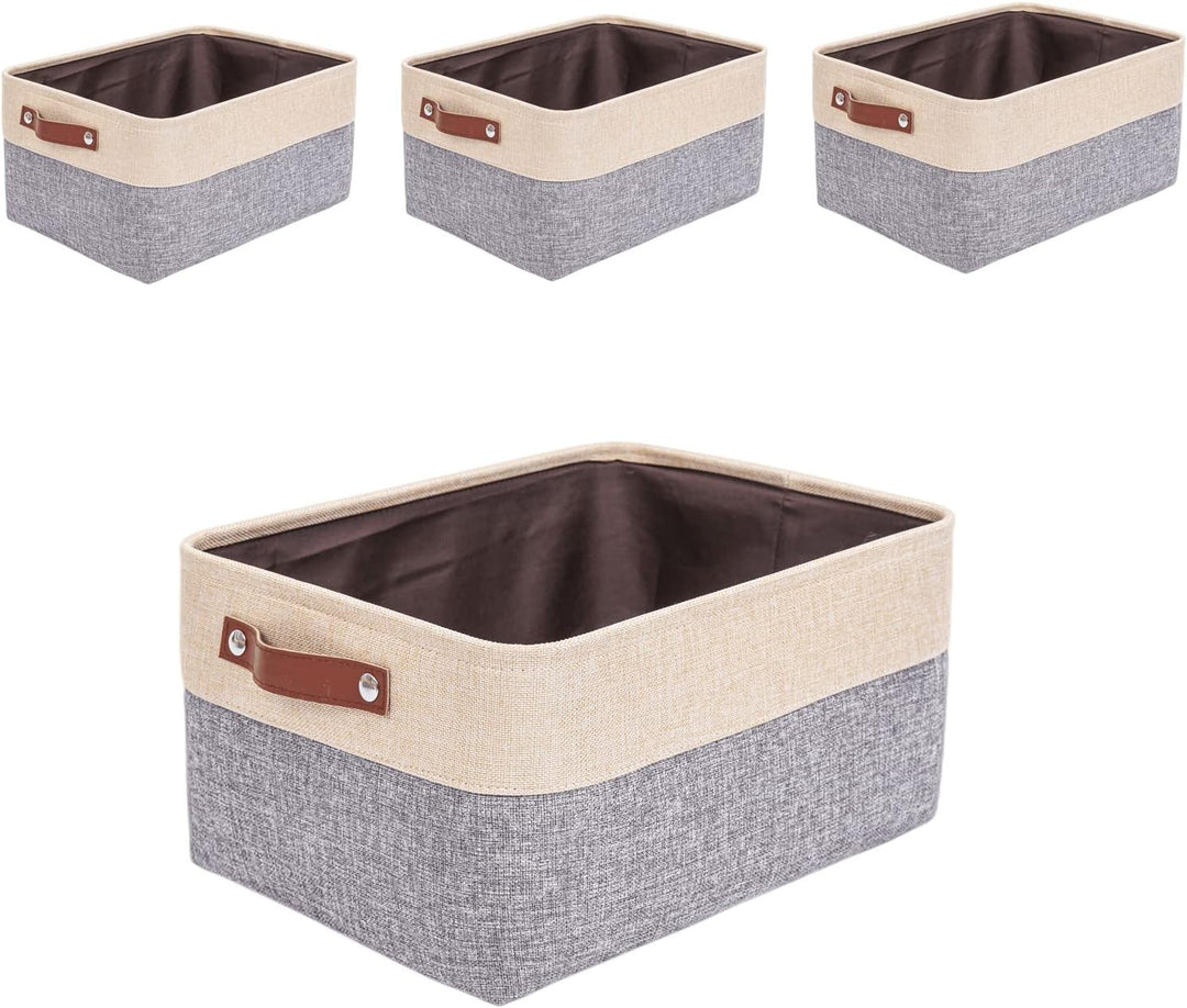 Mangata Faltbare Aufbewahrungskörbe mit Ledergriff,[4 Pack] Verdicktes Leinen Stoff Aufbewahrungsbox