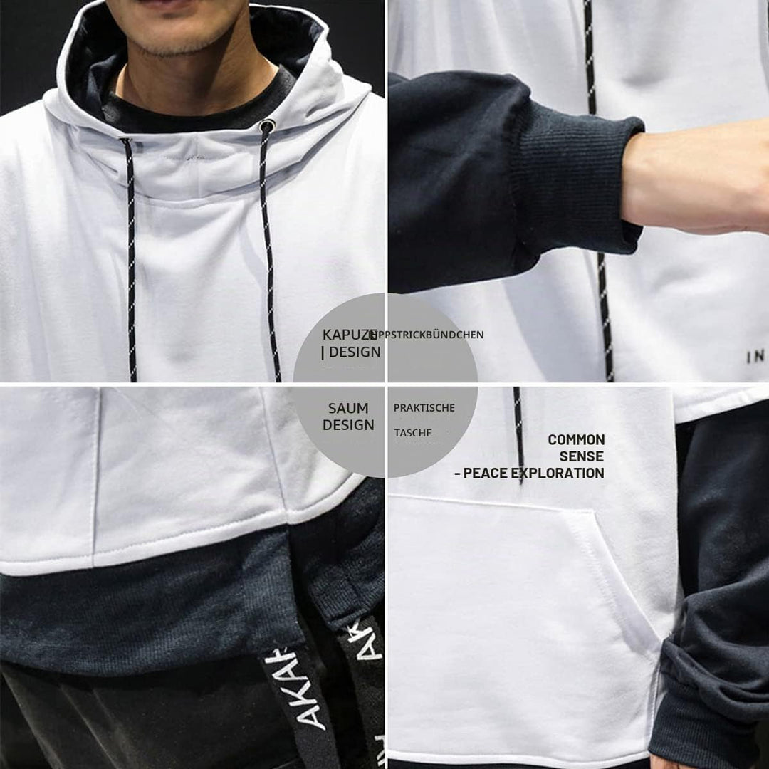 Moshtashio Kapuzenpullover für Herren, Patchwork Hoodie mit Kontrastfarbe Langarm Basic Sweatshirt P