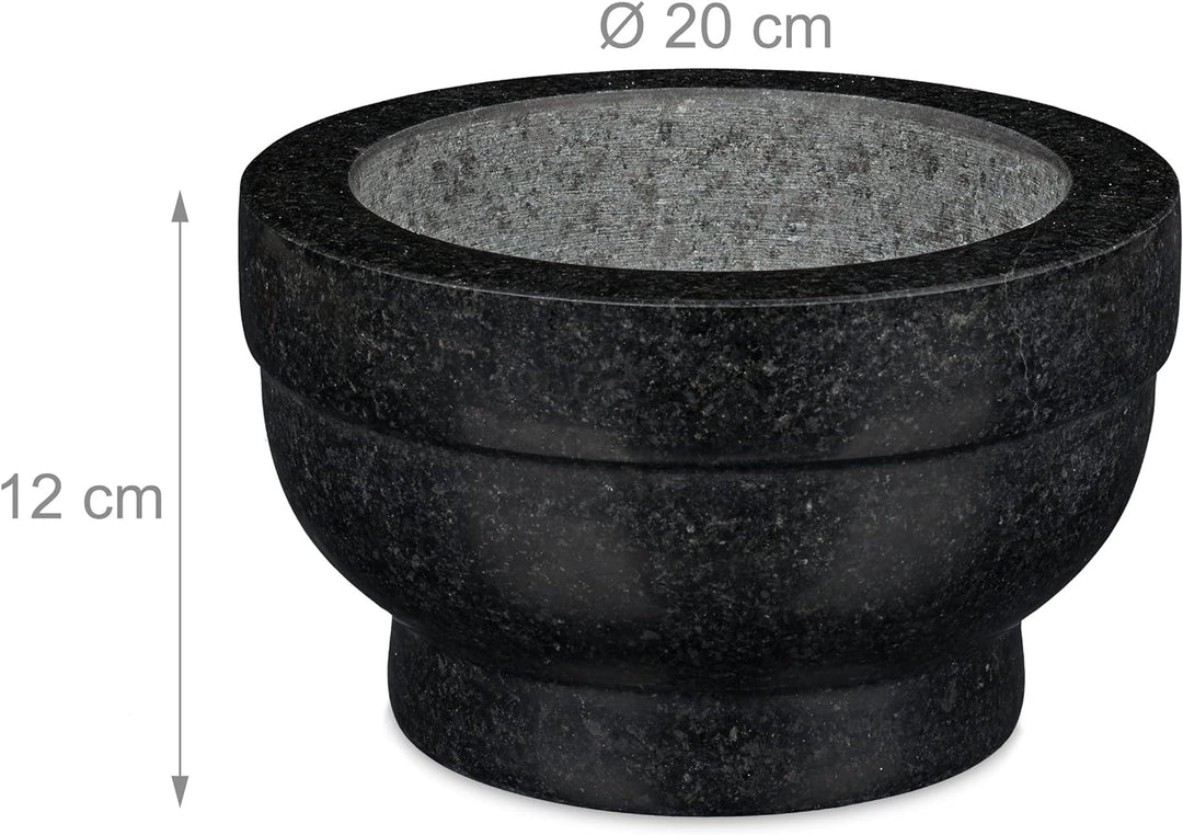 Relaxdays XXL Granit Mörser mit Stössel, robust, langlebig, Gewürze, Kräuter, Steinmörser, 5,6 kg, Ø