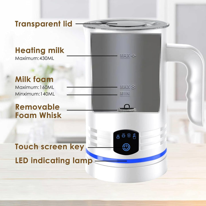 Milchaufschäumer Elektrisch 4 in 1,430ml Grosses AutomatischerMilchschäumer,Geräuschloser,Abschaltun