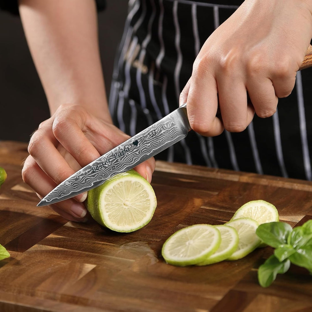 Wakoli EDIB Pro Premium Damast Allzweckmesser mit Gravur – Personalisiertes Messer, 12cm Damastkling