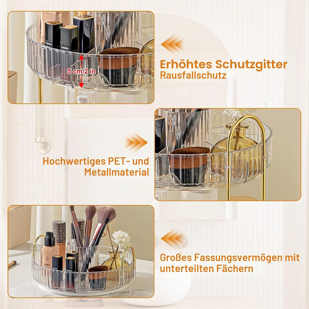 SHANNA Make Up Kosmetik Organizer: 360° Drehbarer 2-stufiger Make-Up-Aufbewahrung, Grosse Kapazität,