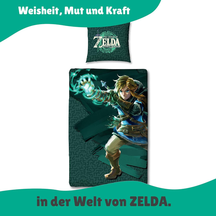 Character World Wende Bettwäsche The Legend of Zelda, 135x200 cm 80x80 cm, 100% Baumwolle Linon, Rei