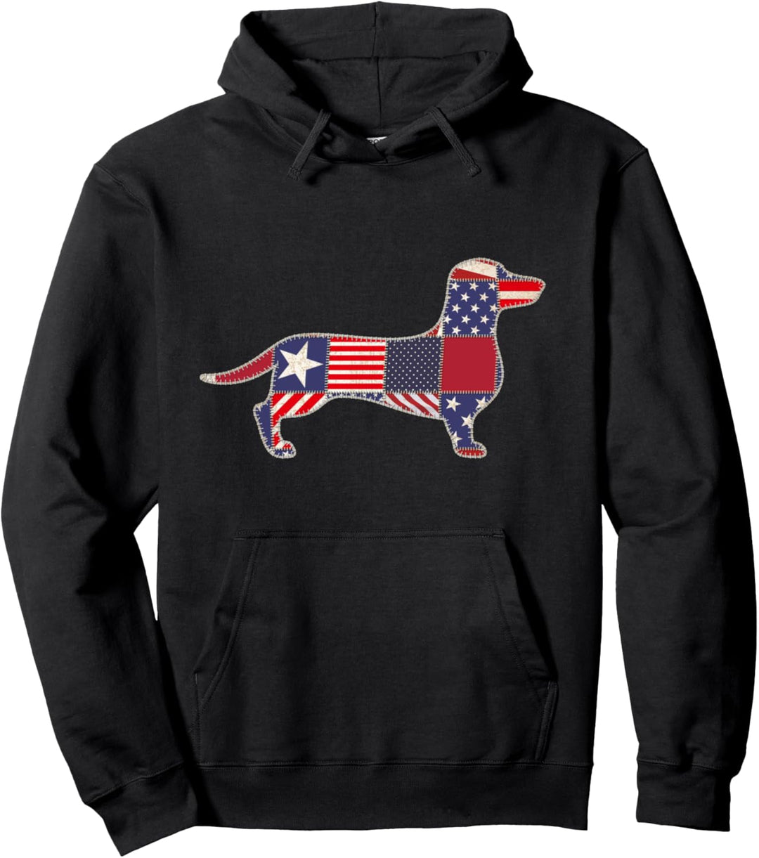 Daschund 4th of July Dog Lovers Owner Patchwork Flag Women Pullover Hoodie