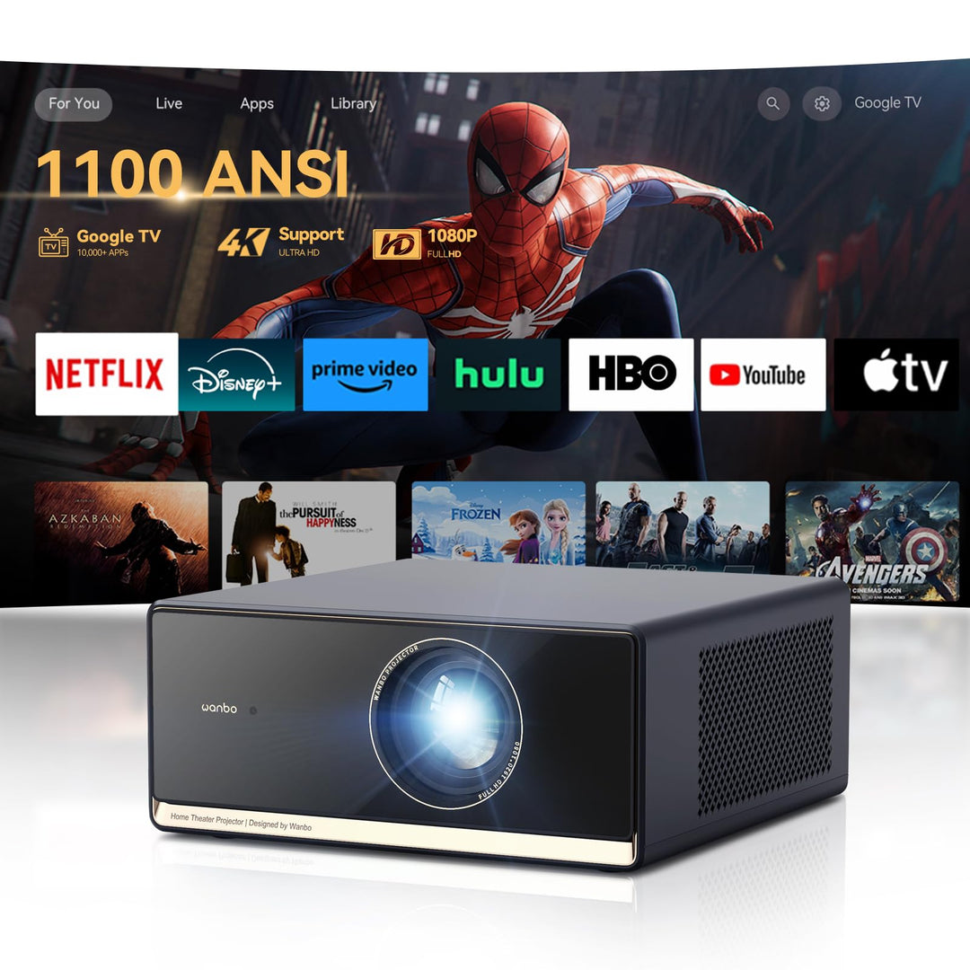 Smart Beamer 4K Heimkino Projektor, Google TV/Netflix/1100ANSI, HDR10, Autofokus Trapezkorrektur, 2.
