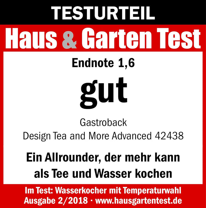 Gastroback 42438 Design Tea and More Advanced Automatischer Teekocher und Wasserkocher, Multifunktio