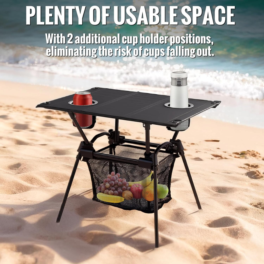 GARLLEN Campingtisch klappbar, 60x43x51cm Camping Tisch Klapptisch mit Getränkehalter, Netztasche &