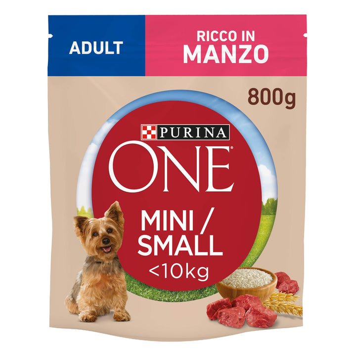 PURINA ONE Mini-Hundekroketten für Erwachsene, reich an Rindfleisch, mit Reis, für Hunde bis 10 kg,