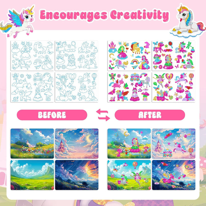 Lustiges Folien-Kunst-Set für Kinder, Einhorn und Prinzessin, Folienkunst für Kinder, Kunst-Bastelse