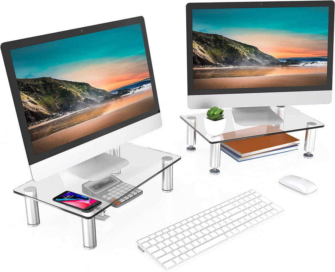 FITUEYES 2 Stück Monitorständer Bildschirmständer für Monitor Laptop Fernseher aus Glas 38,5 x 24 x