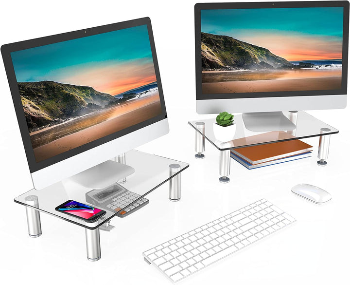 FITUEYES 2 Stück Monitorständer Bildschirmständer für Monitor Laptop Fernseher aus Glas 38,5 x 24 x