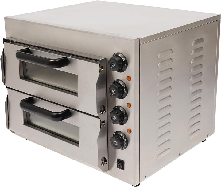 3000W Pizza-Backofen, Profi Doppel Kammer Pizzaofen, Edelstahl Gastro Steinbackofen, Elektrischer Pi