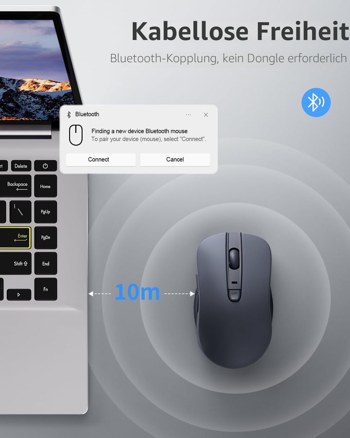 Lenovo Maus kabellos WL300, Wireless Bluetooth Mouse mit leise Klicks, Wireless Computer Mouse,3 Ein