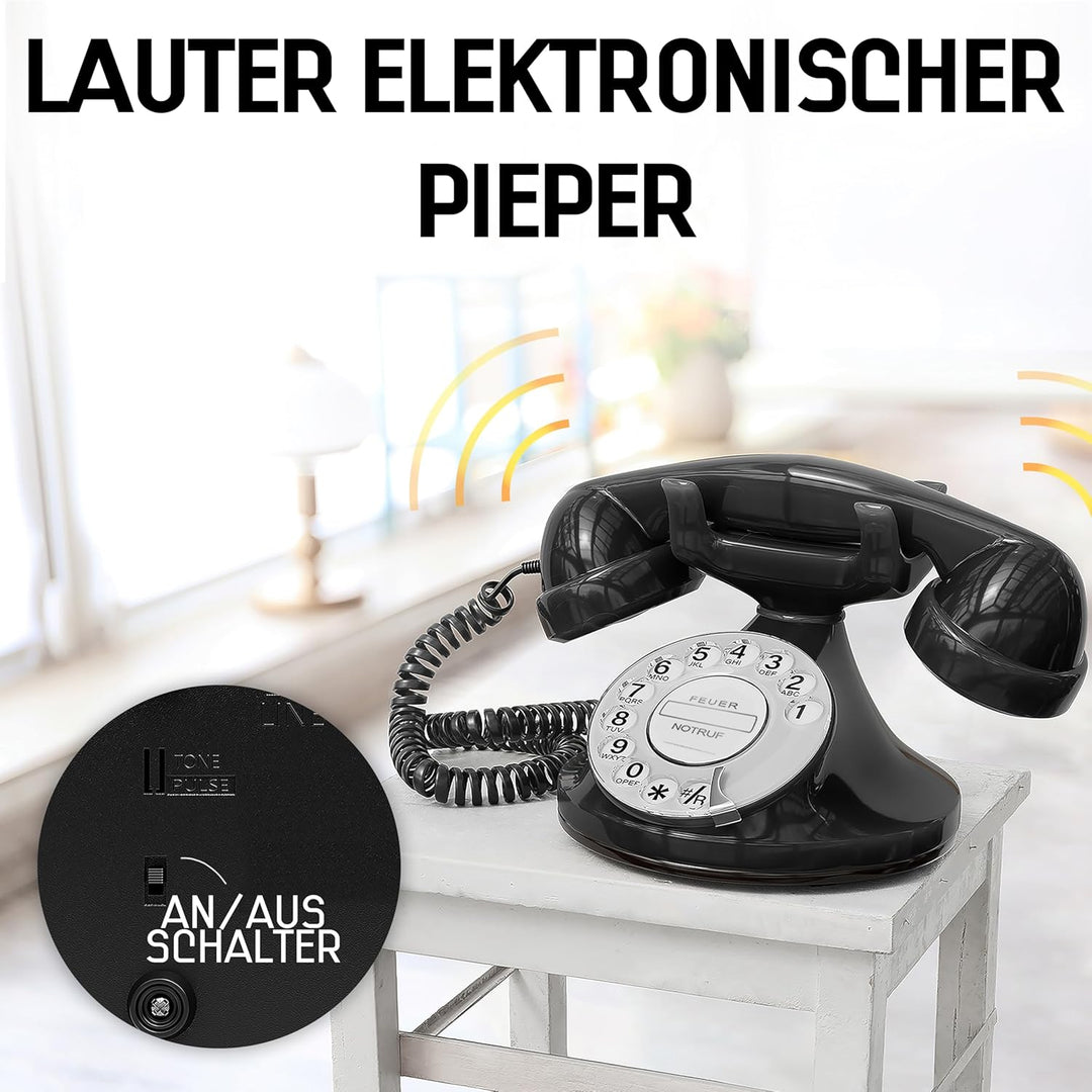 OPIS FunkyFon Cable: Retro-Telefon mit Wählscheibe in geschwungenem 1920er Stil mit elektronischer K