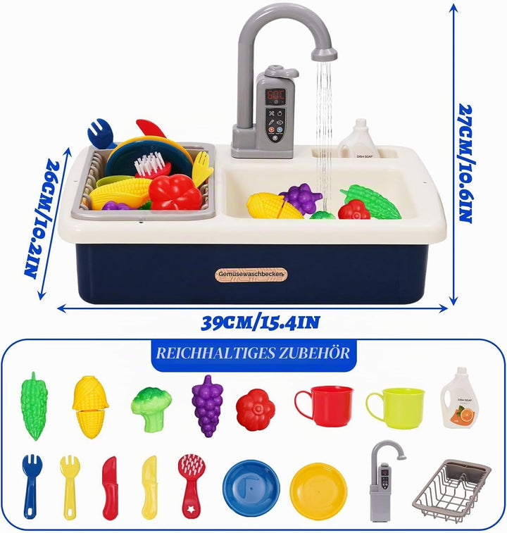 Küchenspüle Spielzeug Set mit Wasserkreislauf, Waschbecken Kinder mit Fliessendem Wasser, Spielküche