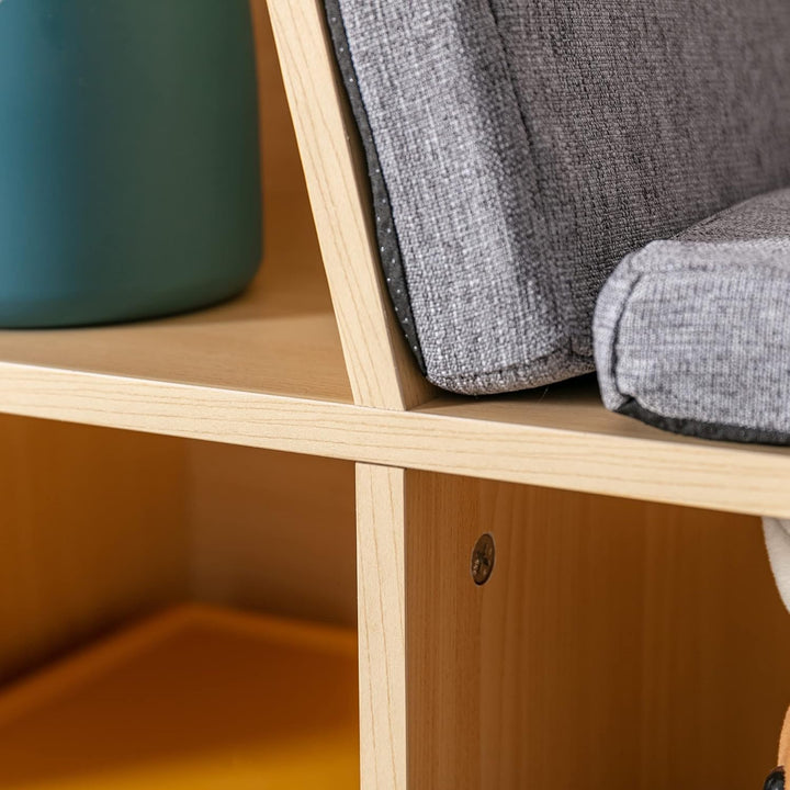 HOMCOM Bücherregal Kinder Kinderregal mit Sitzhocker 6 Fächern 3 Kissen Spielzeugregal Kinderbücherr